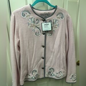 Icelandic Design pink button-up cardigan size L NWT